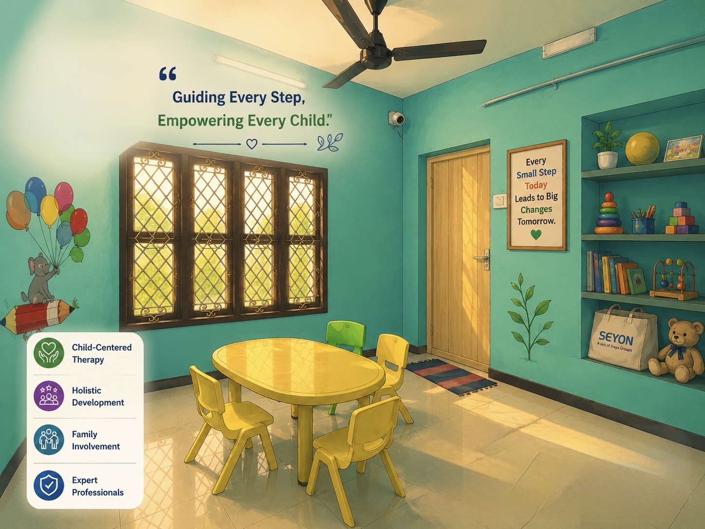 Speech therapist using picture cards with a child during speech therapy in Coimbatore
